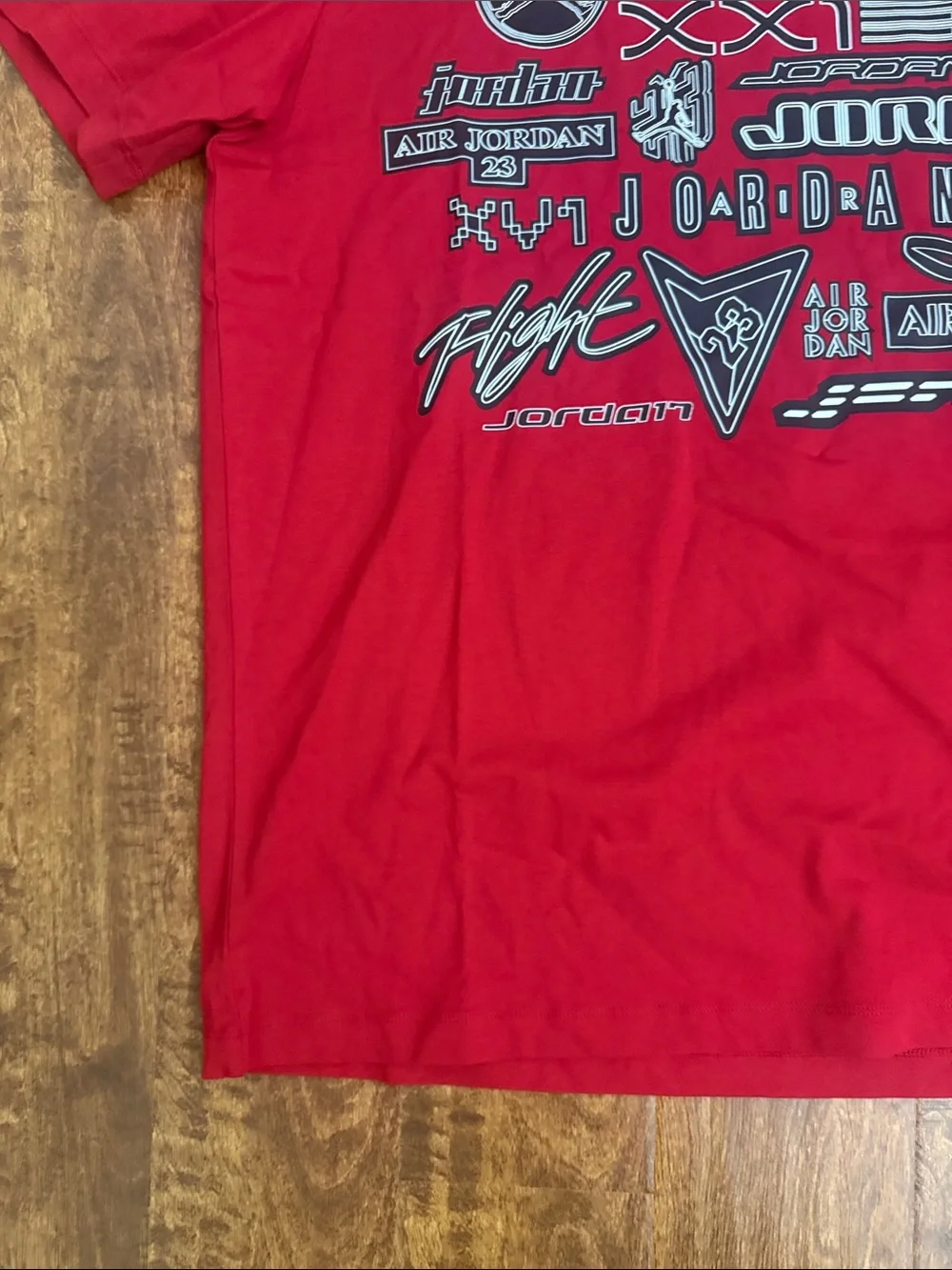 Jordan Red Short Sleeve Graphic Tee with Black & White Logos